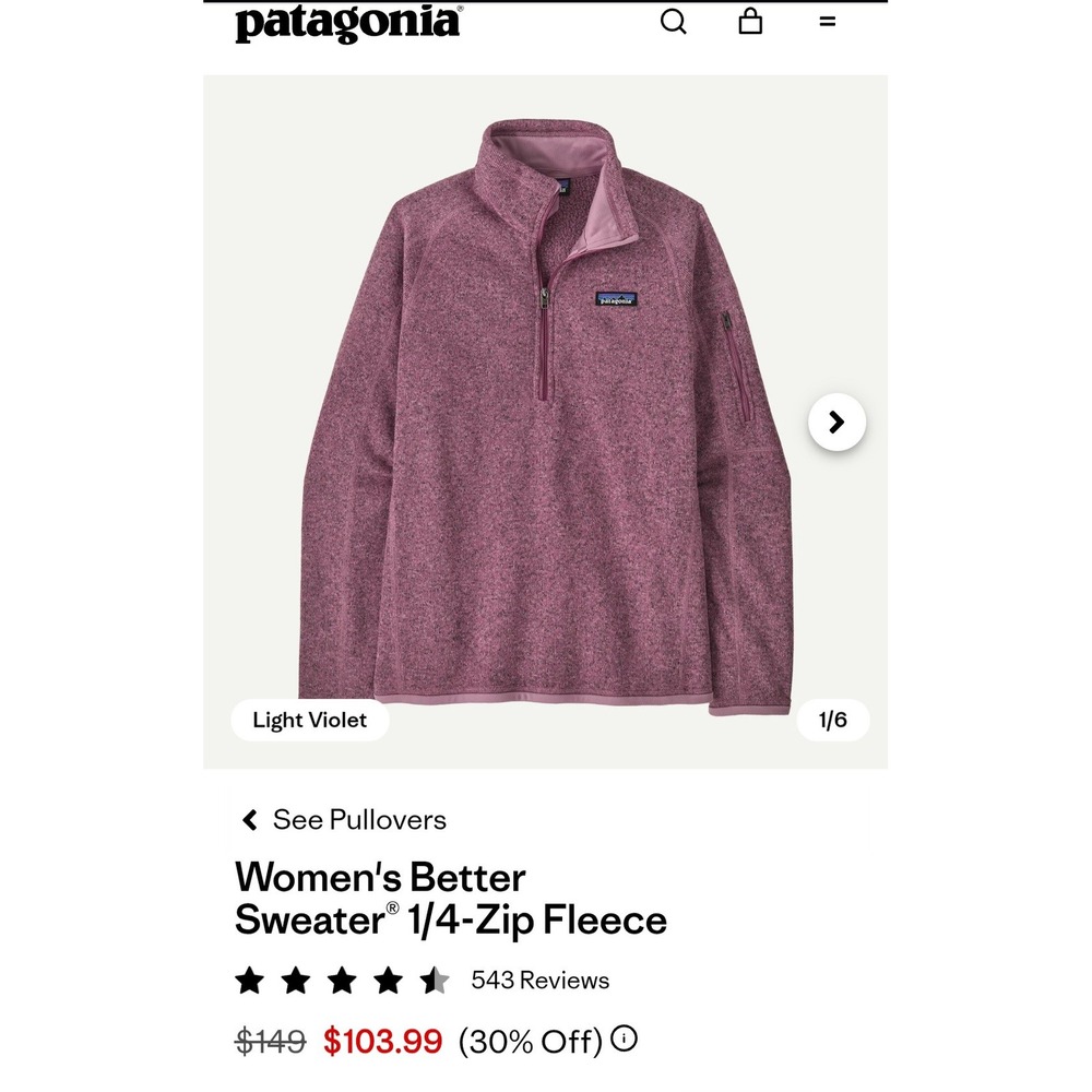 Patagonia Better Sweater 1/4-Zip Fleece Pullover Women Large Light Violet EUC - Picture 7 of 8
